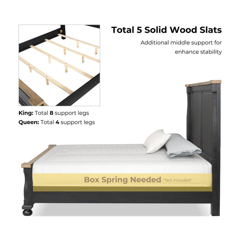 Furniture of America Lucan II 4-Piece Farmhouse Black Solid Wood Panel Bedroom Set