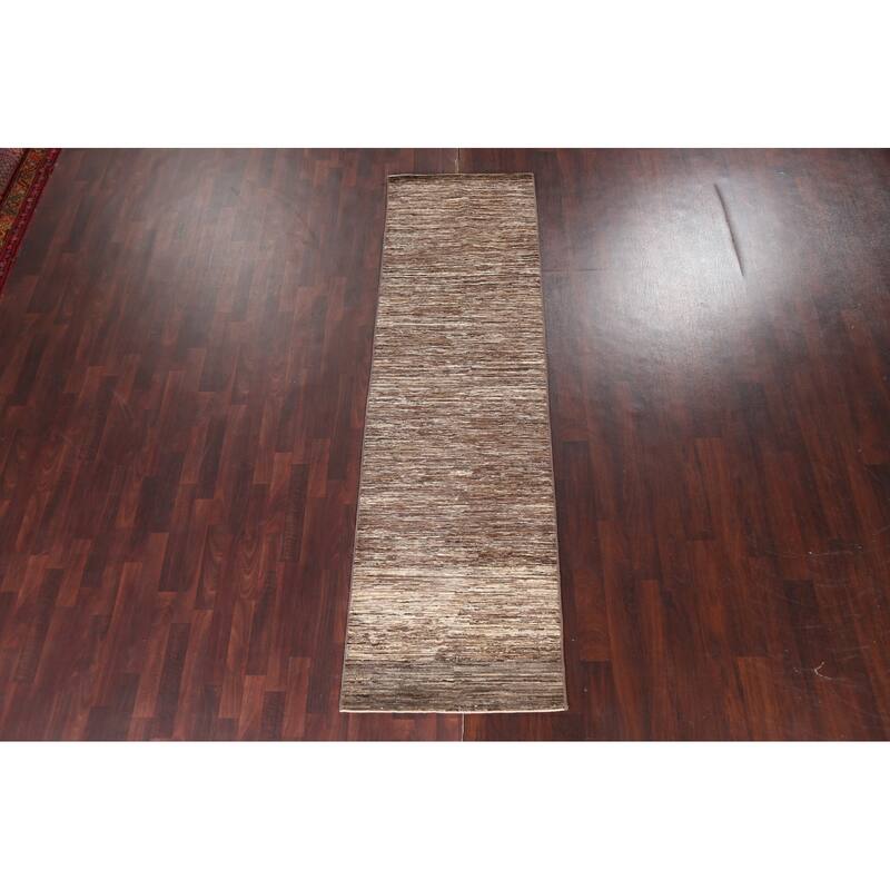 Modern Gabbeh Kashkoli Wool Runner Rug Hand-knotted Oriental Carpet - 2'10" x 9'9"
