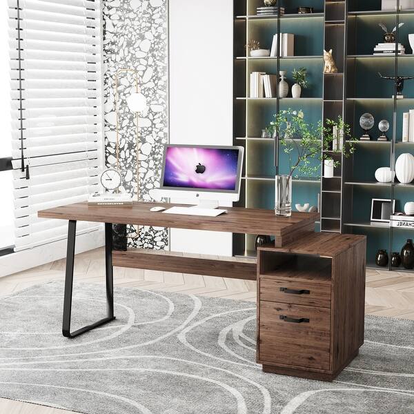 slide 2 of 8, Writing Computer Desk with Drawers Bronwn