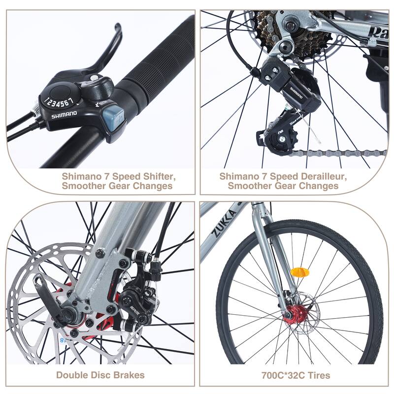 7 Speed Hybrid Bike Disc Brake 700c Road Bike For Men Women'S City Bicycle