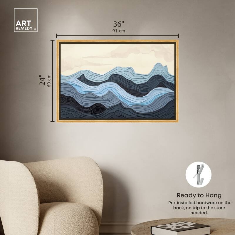 Art Remedy Waverly Framed Blue Abstract 1 Piece Canvas Wall Art
