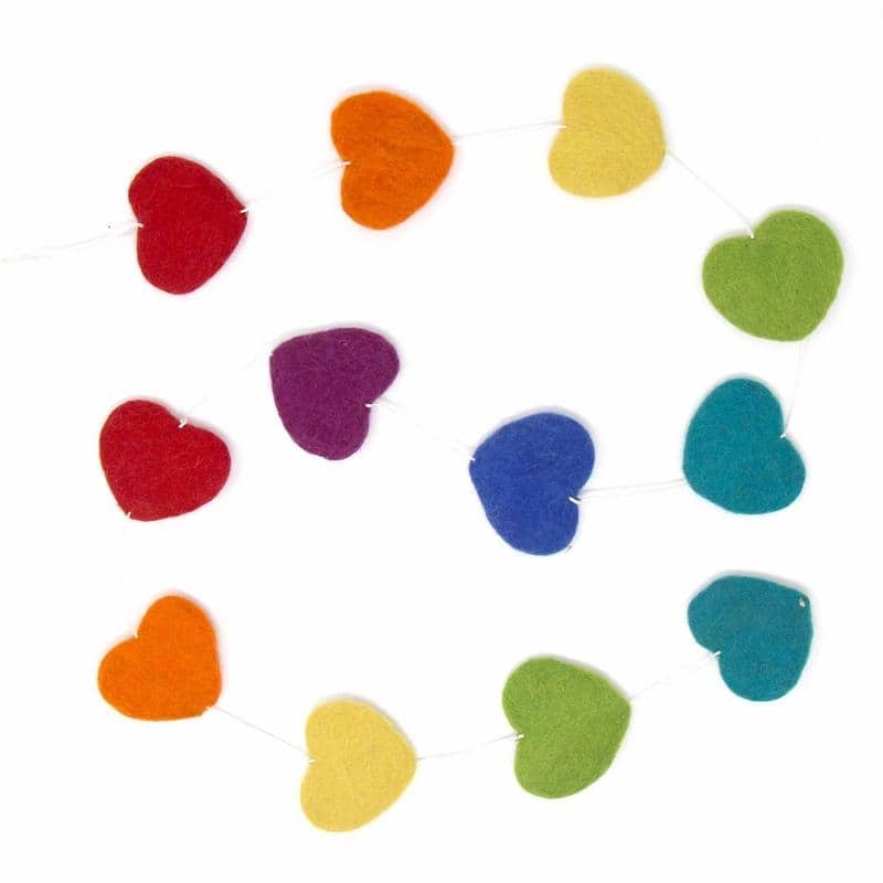 The Curated Nomad Thrift Handmade Felted Wool String of Hearts Hanging Garland - Rainbow