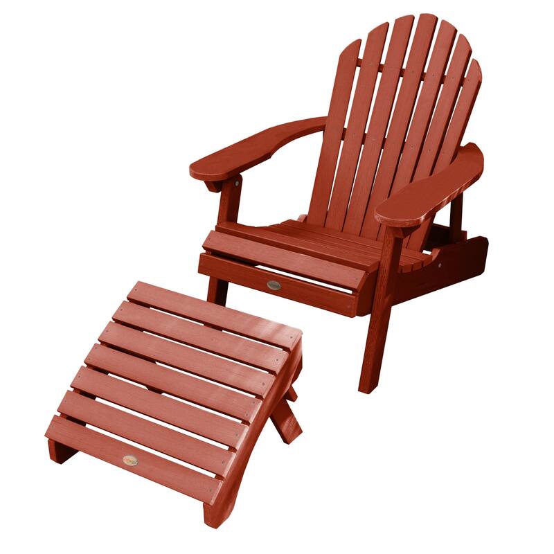 Mandalay Adirondack Chair and Folding Ottoman - Rustic Red