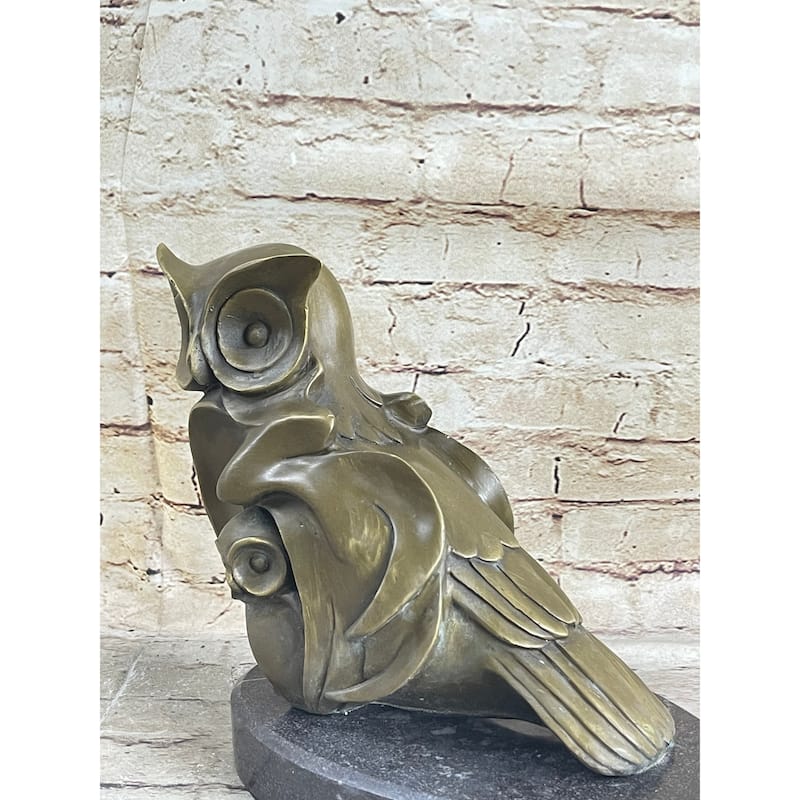 Signed Barye Owl Bird Bronze Sculpture Figurine Marble Base Art Deco Hotcast Art