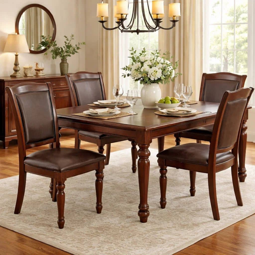 Set of 2 Rubber Wood Traditional Dining Chair, Dark Brown and Black