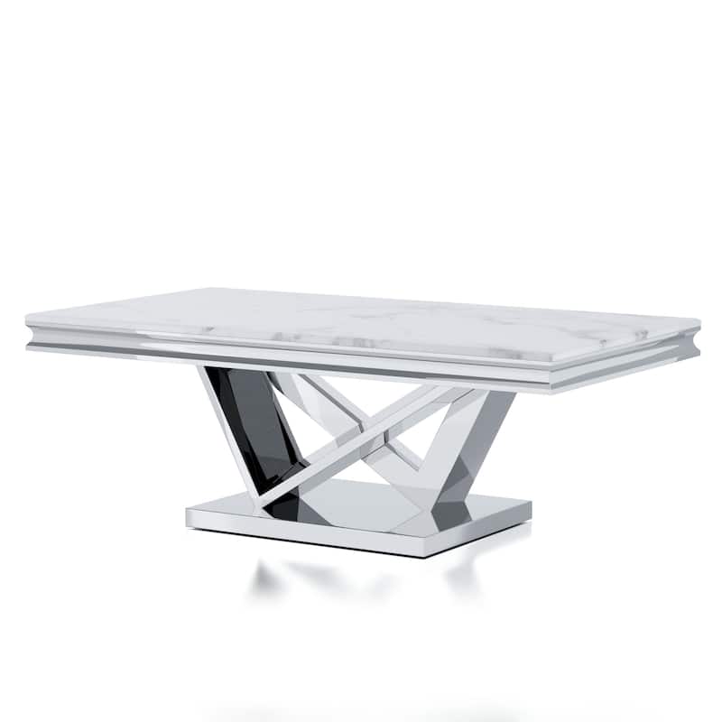 Kaliki Glam 51-inch Faux Marble Top Coffee Table with Chrome Pedestal Base by Furniture of America