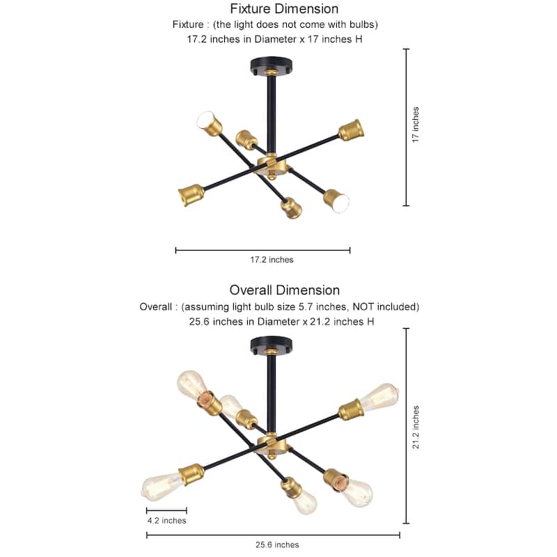 Lorena 6-light Sputnik Black and Gold Chandelier