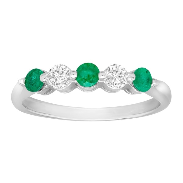 5/8 ct Emerald and White Sapphire Ring in 14K White Gold - Green