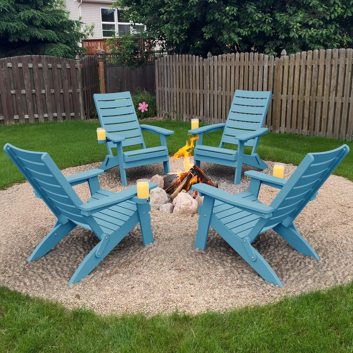 WINSOON HIPS Folding Adirondack Chairs with Arc Back & Cup Holder