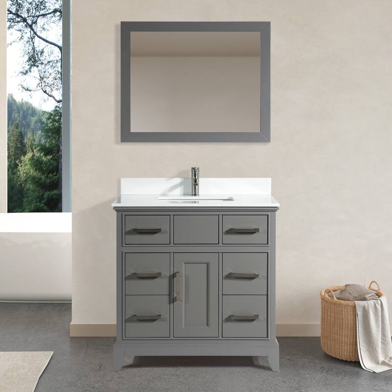 Vanity Art 36" Single Sink Bathroom Vanity Set with Engineered Marble Top and Free Mirror
