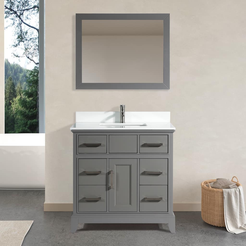 Vanity Art 36" Single Sink Bathroom Vanity Set with Engineered Marble Top and Free Mirror
