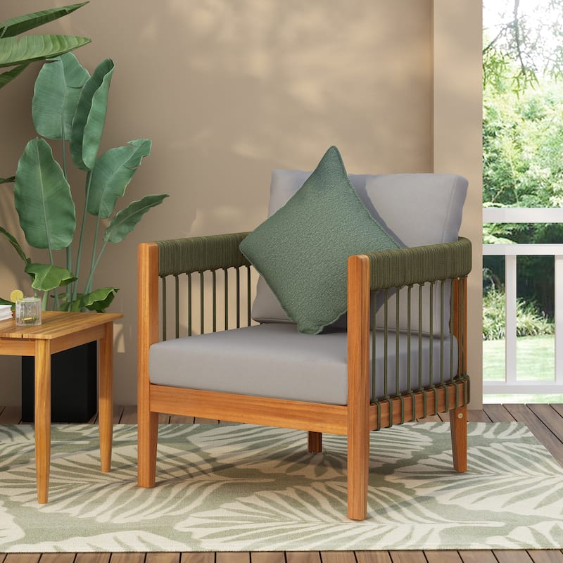 Christopher Knight Home - Jayson Acacia Wood Outdoor Club Chair - 1-Piece - Green + Grey