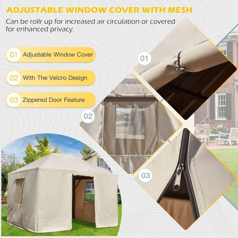 Winter Gazebo Cover with Sidewalls, Waterproof Outdoor Enclosure for Hardtop Gazebos, Beige