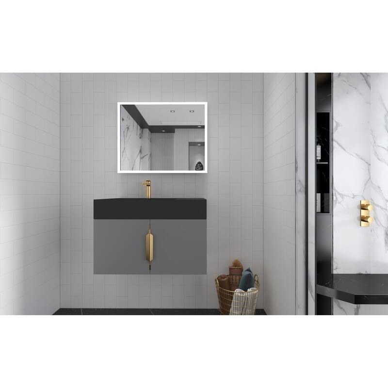 Amazon 30" Wall Mounted Bathroom Left Basin Vanity Set w/ Black Top