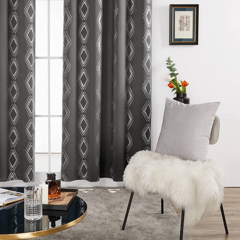Deconovo Geometric Blackout Silver Pattern Curtains(2 Panel)