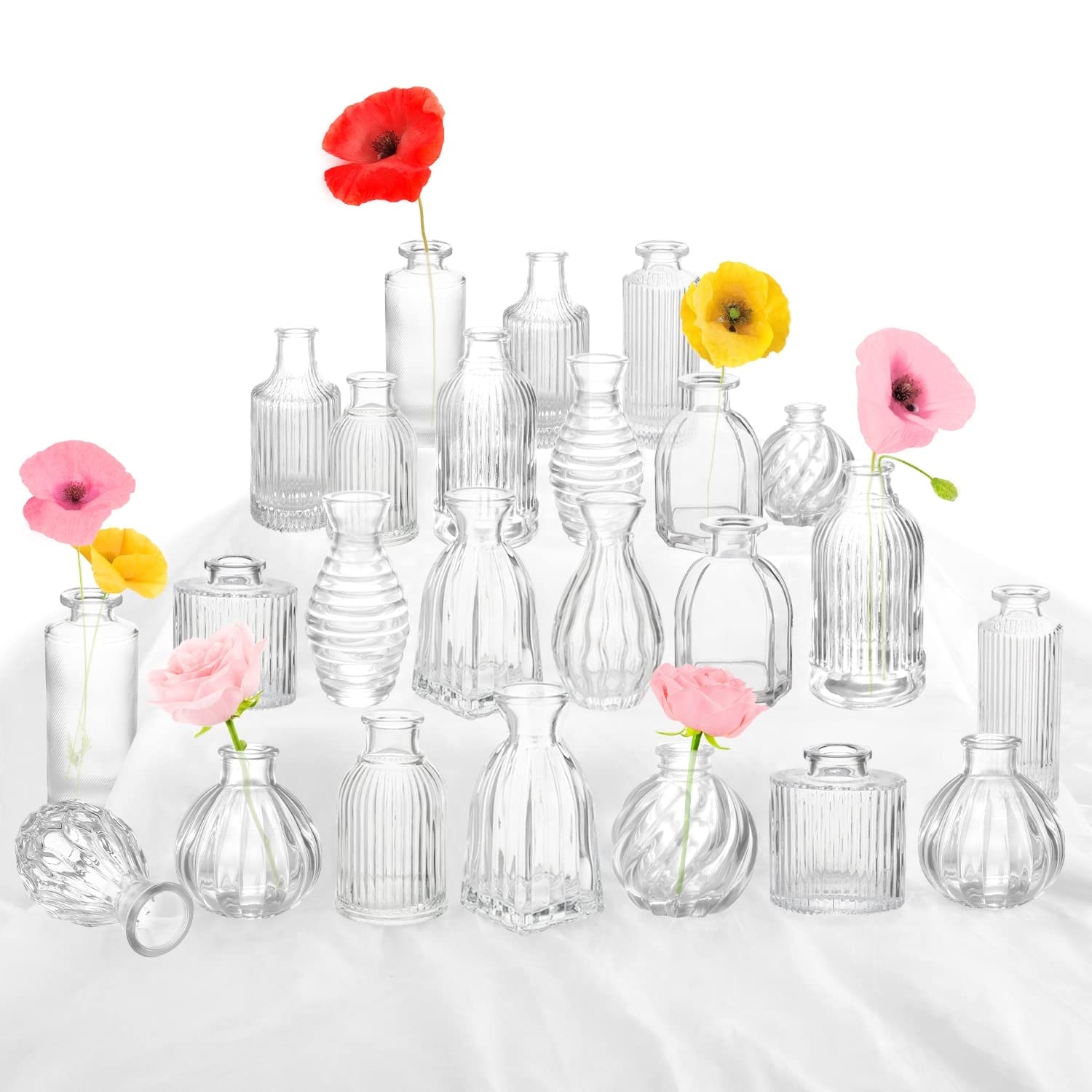 Bud Vases in Bulk 24, Small Glass Vase for Centerpieces, Vintage