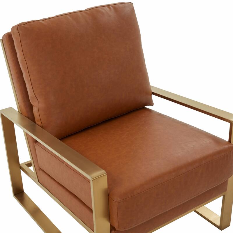 LeisureMod Jefferson 3-Piece Leather Armchairs and Geometric Coffee Table Set - 36"