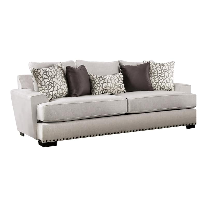 Bule Transitional Light Grey Fabric Nailhead 2-Piece Living Room Set by Furniture of America