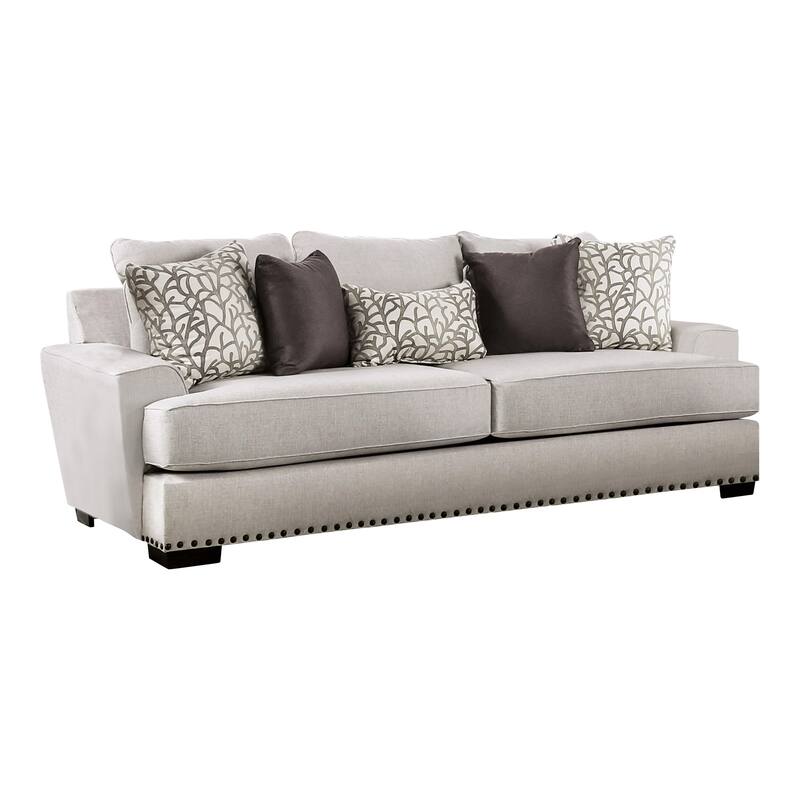 Bule Transitional Light Grey Fabric Upholstered Nailhead Trim Sofa with Pillows by Furniture of America