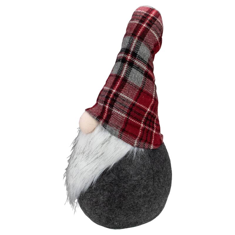 Plaid Bendable Hat Gnome Sitting Christmas Decoration - 25" - Red and Gray