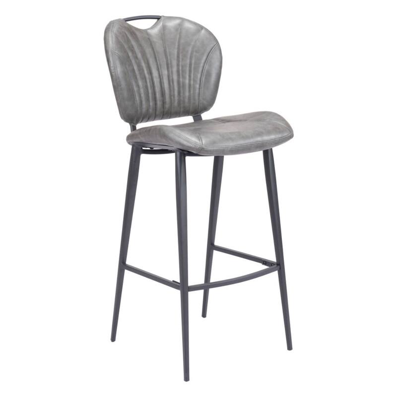 30-Inch Modern Grey Faux Leather Bar Stool with Low Back and Footrest Steel Frame Bar Height Chair - 43.7”H x 18.1”W x 23.2”D