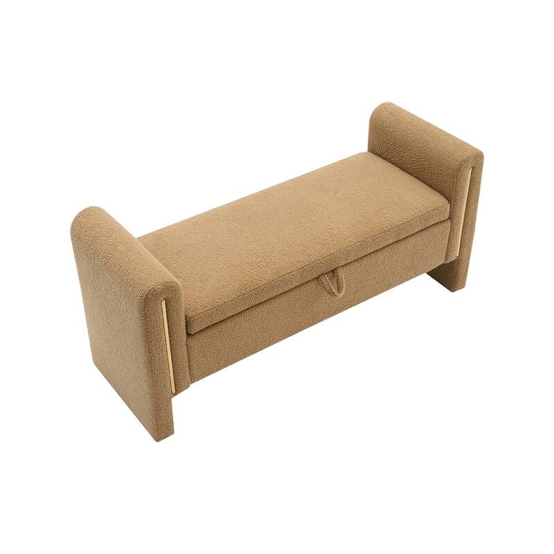 Modern Bed End Bench with Arms and Storage,Upholstered Foot Rest Stool