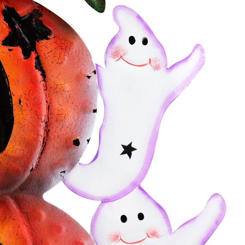 Stacked Boo Pumpkins with Ghosts Metal Halloween Porch Sign - 33"
