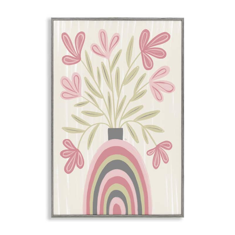 Stupell Pastel Arched Flower Vase Framed Giclee Art Design By Martina Pavlova - 12 x 18 - Grey
