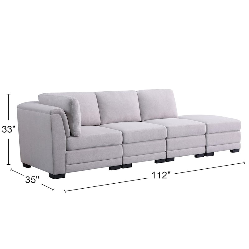 Upholstered Reversible Modular Sofa with Ottoman in Light Gray