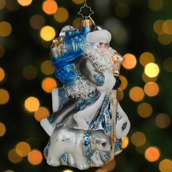 Shop Christopher Radko Blue With Silver Lining Santa Glass