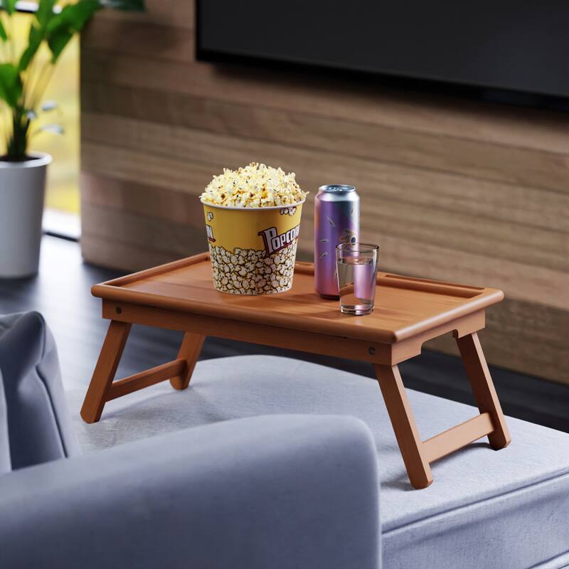 Arlo Breakfast Tray with Flip Top Teak Finish
