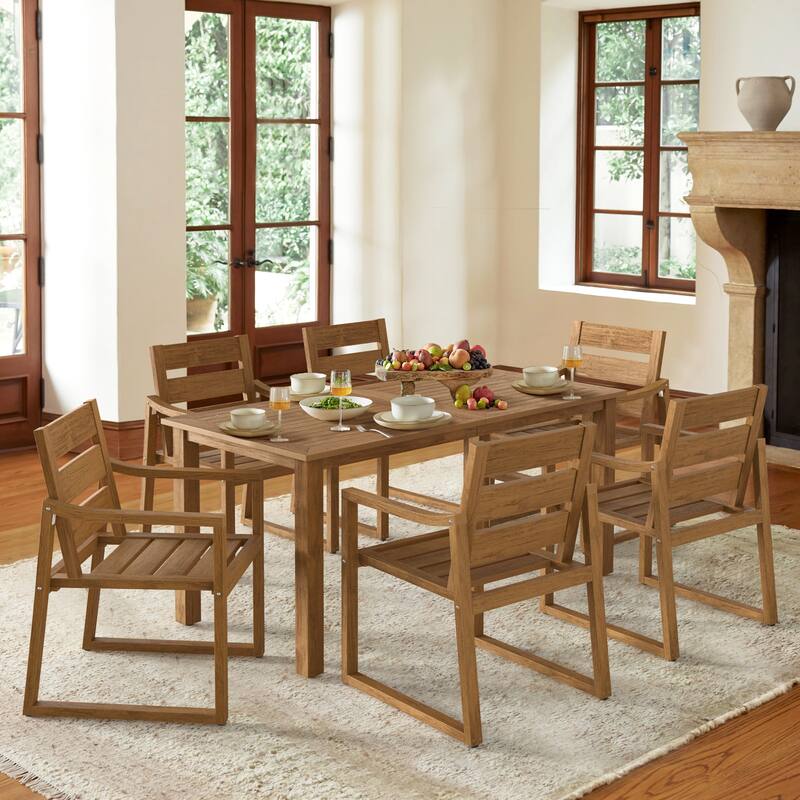 Outdoor 7-Piece Patio Set with Aluminium Rectangular Dining Table & Armchairs