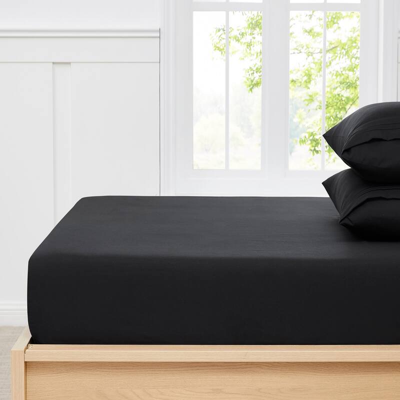 Premium Soft Luxury Double Brushed Microfiber Fitted Sheet - Black - Twin
