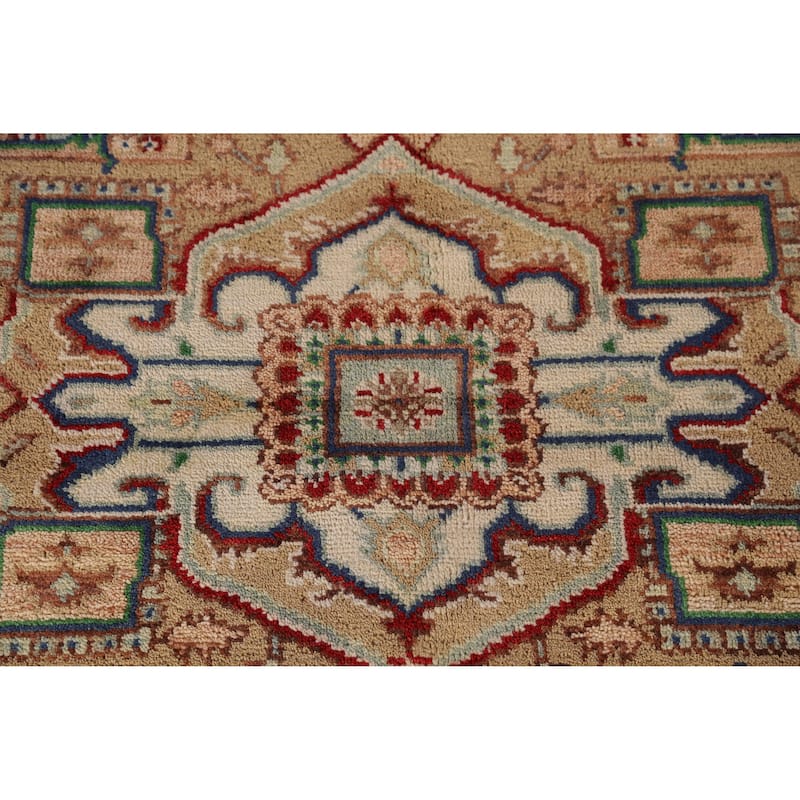Medallion Heriz Serapi Indian Round Area Rug Hand-Knotted Wool Carpet - 7'10" x 7'10"