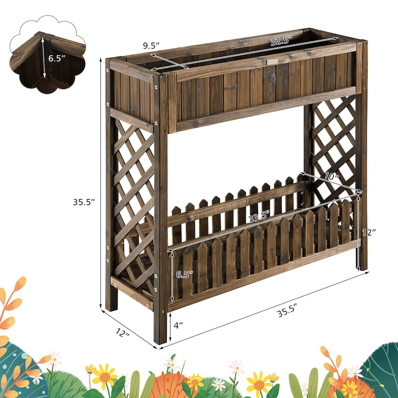 Costway 2-Tier Wood Raised Garden Bed Elevated Planter Box for - 35.5''x 12''x 35.5''