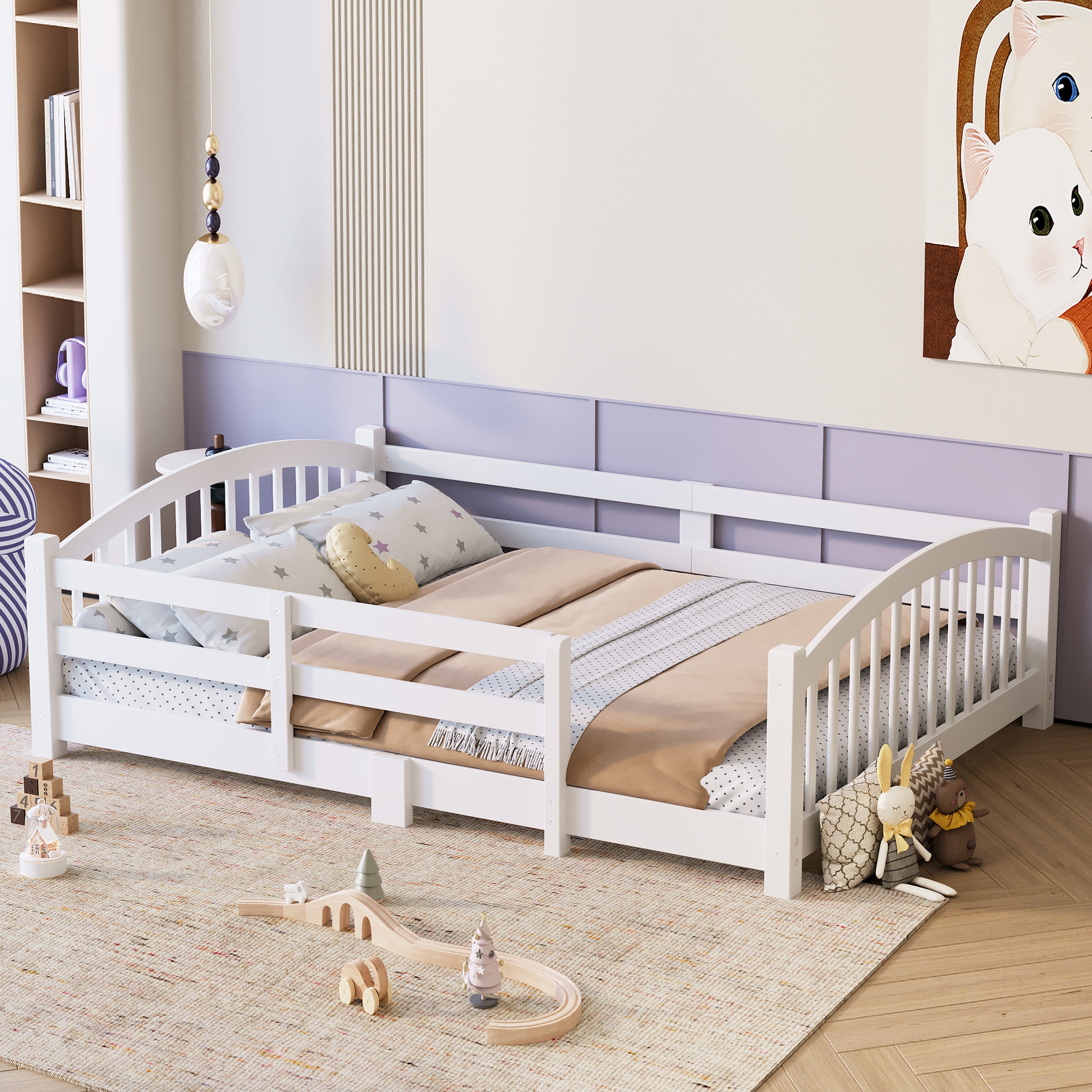 Montessori Solid Wood Floor Bed with Safety Rails