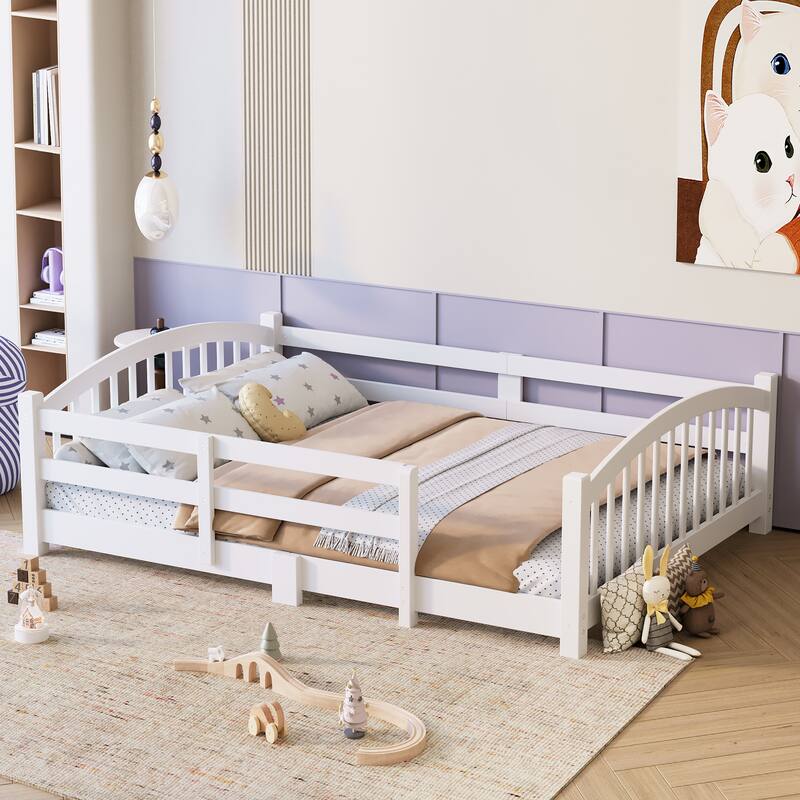 Solid Wood Floor Bed Montessori Bed with Safety Guardrails Without Door