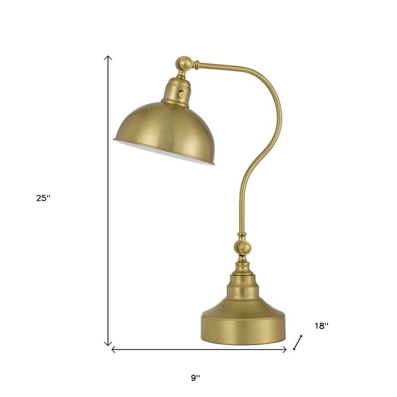 Antiqued Brass Metal Desk Lamp with Dome Shade and Rotary Socket Switch - 18” x 9” x 25” (D x W x H)