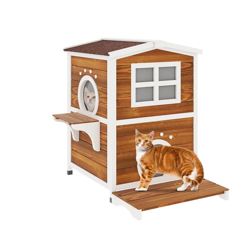 Moasis Two-Story Outdoor Cat House for 2 Cats, Cat Shelter with Openable Roof