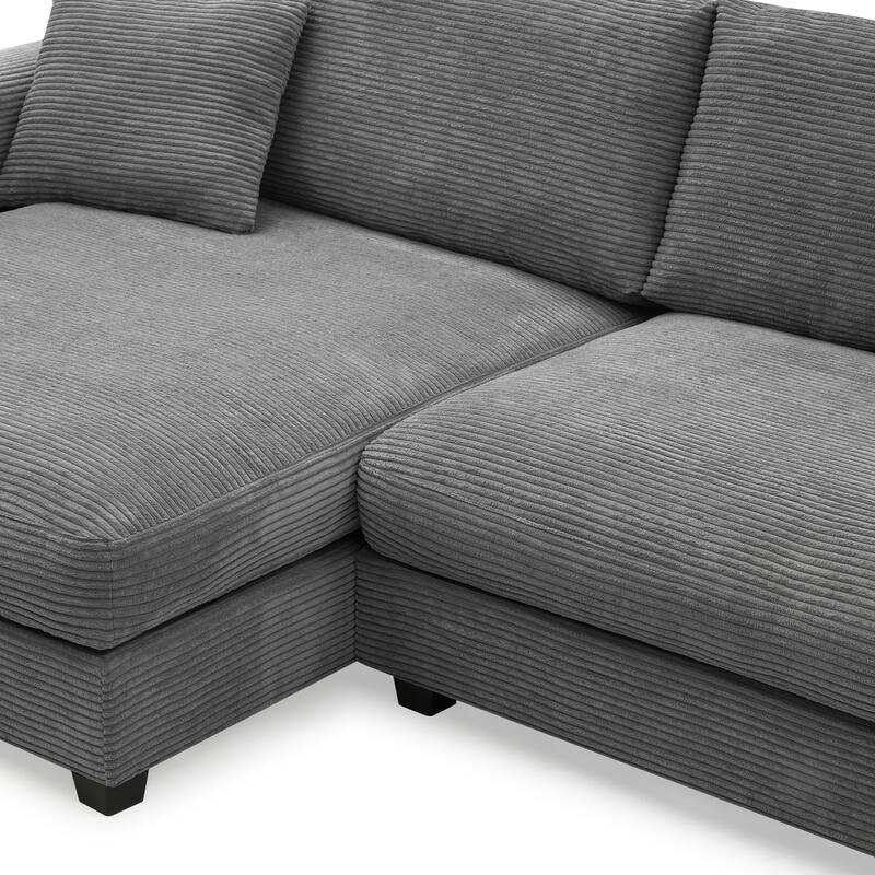 134" Corduroy Sectional Sofa with L-Shaped Cloud Couch and USB Charging & 50" Chaise (330lb Capacity)