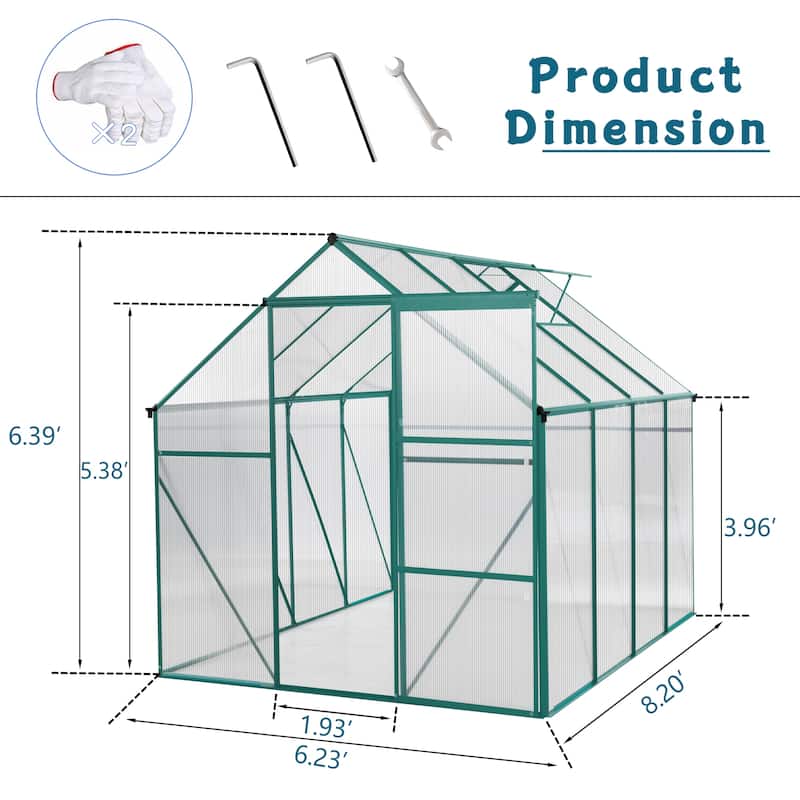 6 x 8 FT Outdoor Patio Greenhouse for Outdoor Backyard in All Season - 7' 8" x 6' 7"