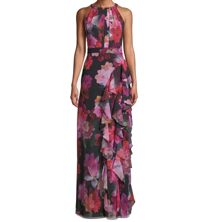 betsy and adam floral chiffon gown