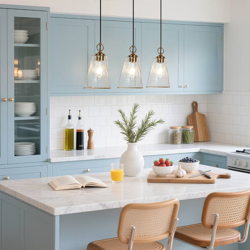 Modern 3-Light Gold Chandelier Textured Glass Kitchen Island Light - W 25.1" x H 72.9"