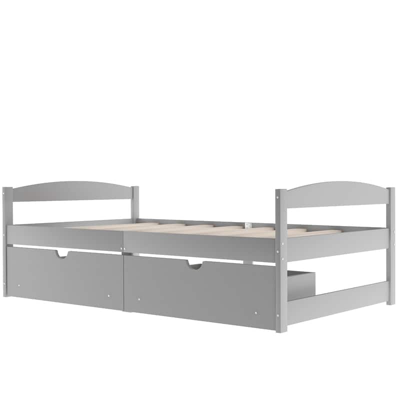 Twin Platform Bed with Two Under-Bed Drawers - Durable Pine Wood/MDF - Space-Saving Design