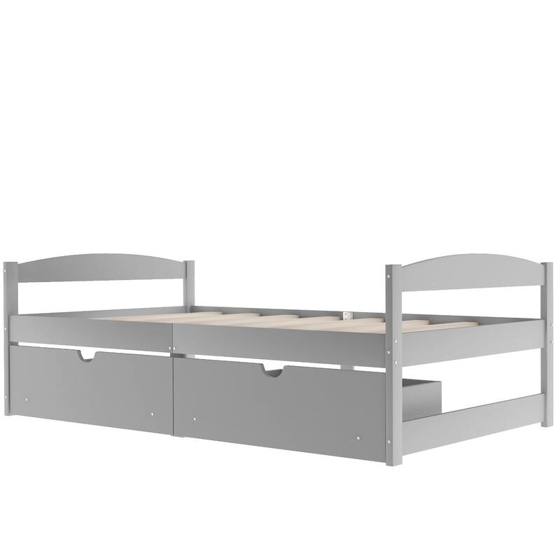Twin Size Platform Bed with Two Drawers, Gray