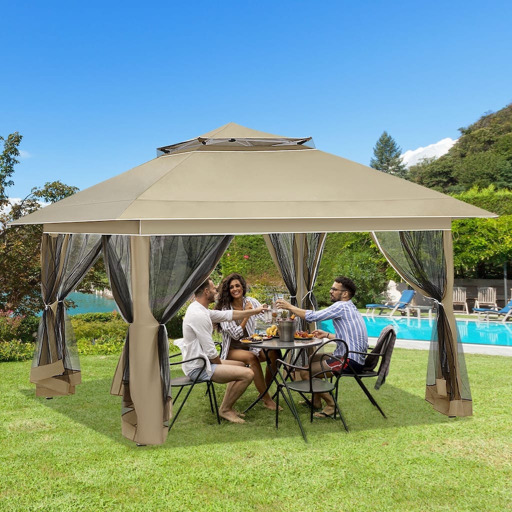 AVAWING 12x12 ft Khaki Pop-up Canopy Party Tent with Sidewalls