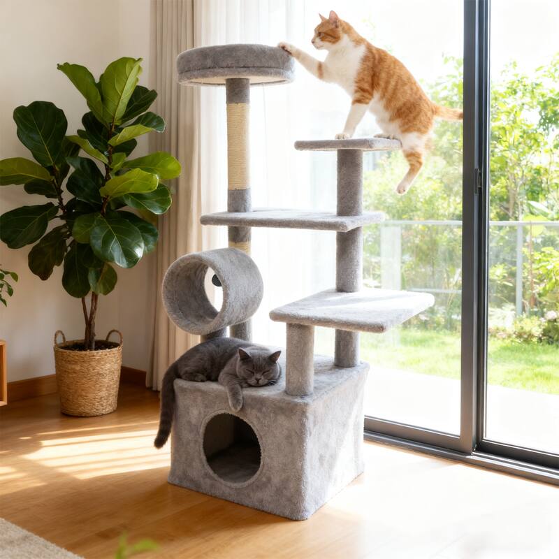 Gymax 48'' Tall Cat Tree w/ Large Condo Padded Top Perch Jute