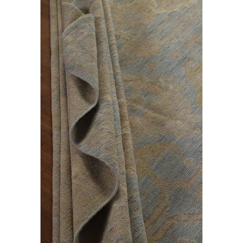 Hand Knotted Oriental 100% Wool Carpet Transitional All-Over Navy Blue & Blues Oushak Area Rug - 12' 1'' X 8' 11''