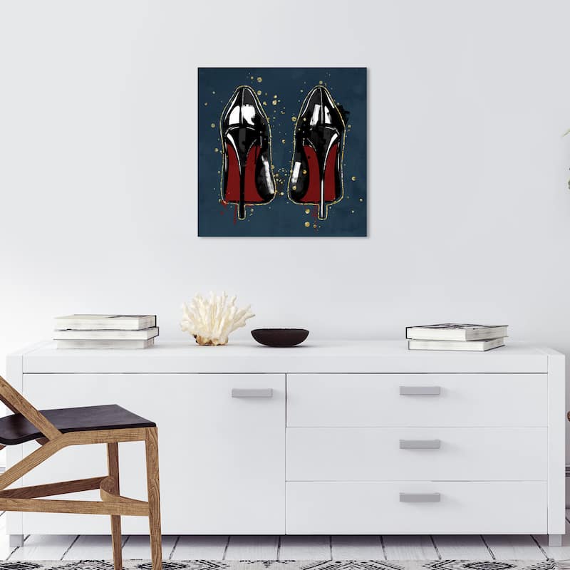 Wynwood Studio Canvas Fashion and Glam Painted Heels Navy Blue and Dark Blue Glam Wall Art Canvas Print - 20 x 20
