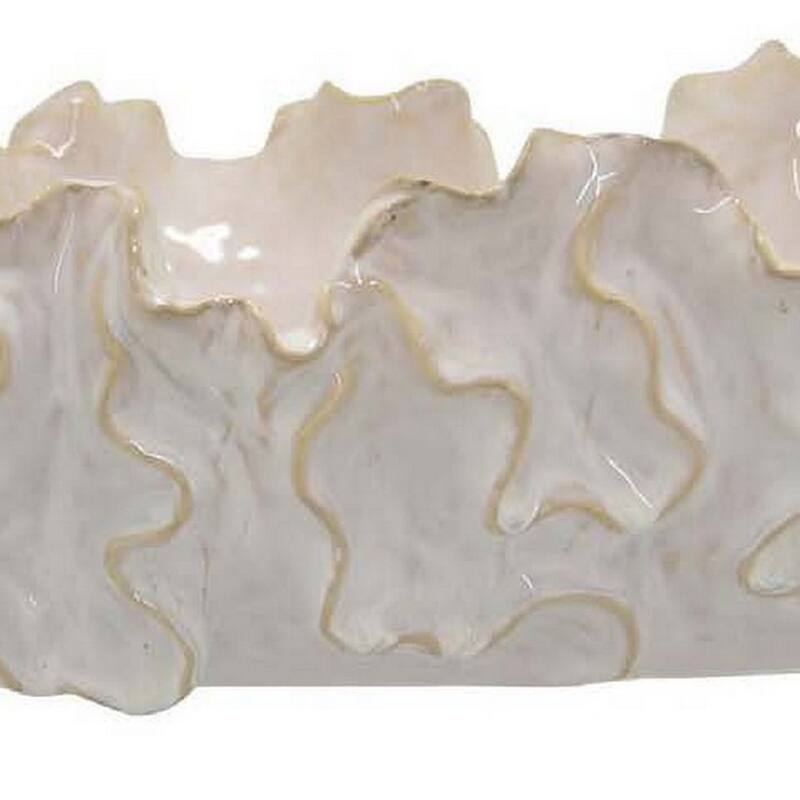 Decorative Accent Bowl, 18 Inch, Natural Wavelike Body, White Ceramic